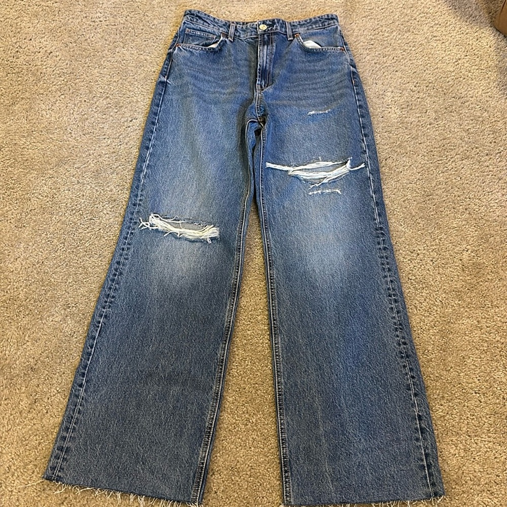 Zara Wide Leg Distressed Jeans
